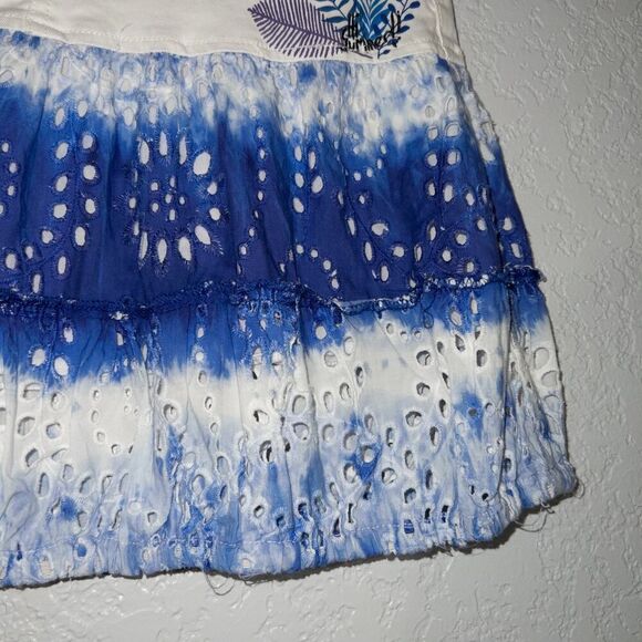 NWT Desigual White & Blue Tie Dye Denim Lace Mini Skirt Size 4 - Picture 6 of 11
